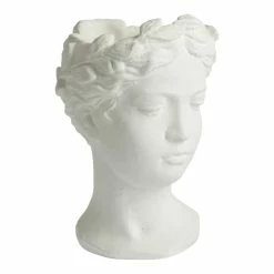 World Market White Cement Figural Female Bust Vase