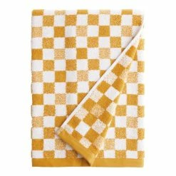 World Market Asteria Yellow And White Check Terry Bath Towel