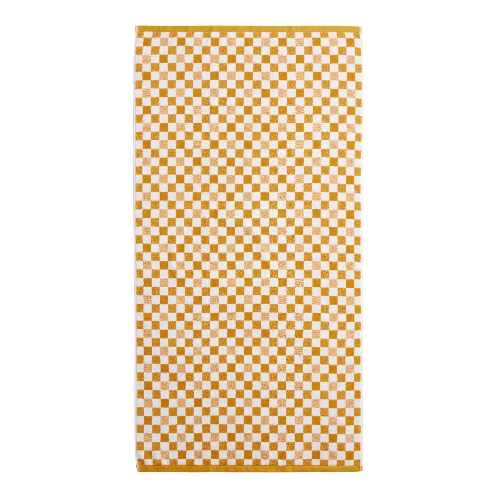 World Market Asteria Yellow And White Check Terry Bath Towel 2 World Market Asteria Yellow And White Check Terry Bath Towel - Image 2
