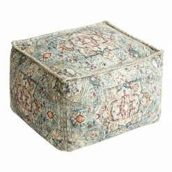 World Market Rectangular Blue Floral Carpet Print Pouf