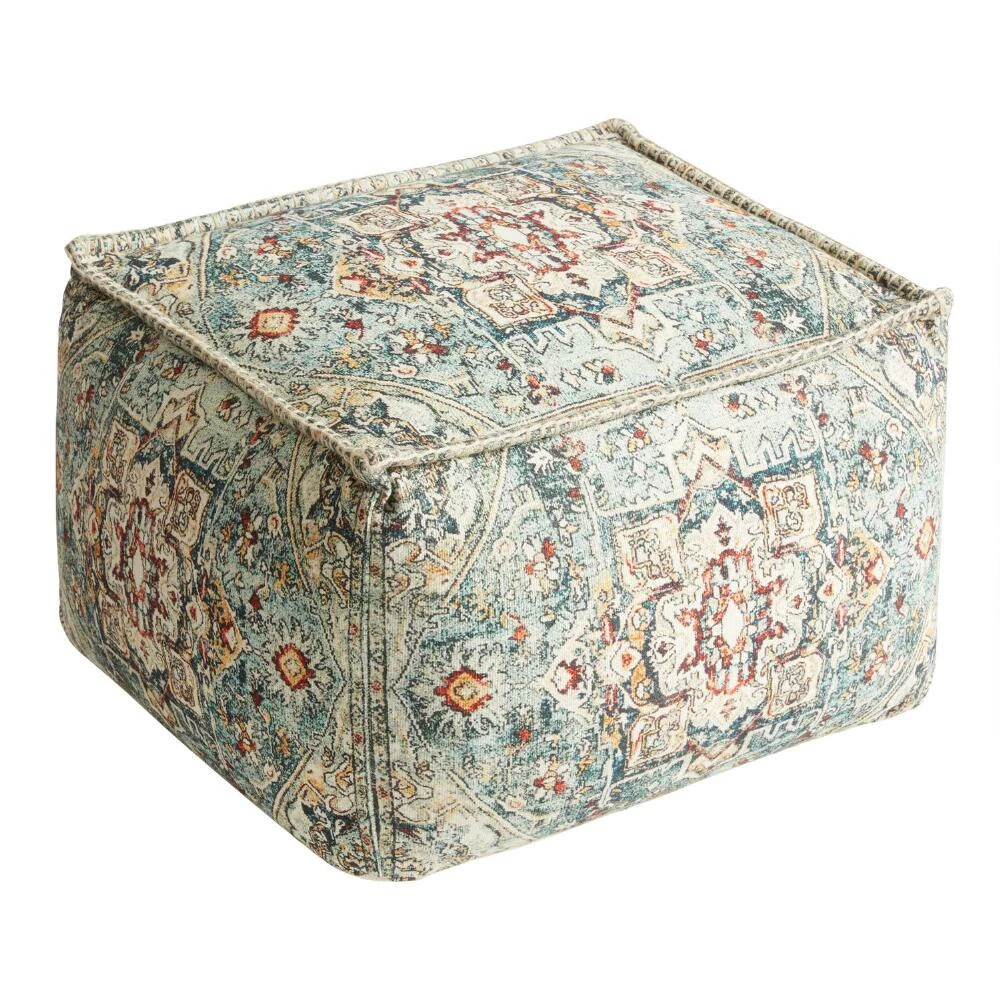 World Market Rectangular Blue Floral Carpet Print Pouf 1 World Market Rectangular Blue Floral Carpet Print Pouf