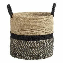 World Market Calista Large Black And Natural Seagrass Tote Basket