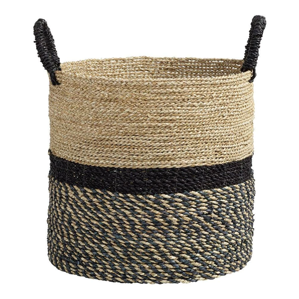 World Market Calista Large Black And Natural Seagrass Tote Basket 1 World Market Calista Large Black And Natural Seagrass Tote Basket