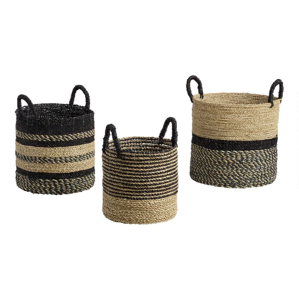 World Market Calista Large Black And Natural Seagrass Tote Basket 3 World Market Calista Large Black And Natural Seagrass Tote Basket - Image 3