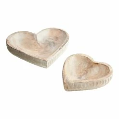 World Market Whitewash Hand Carved Wood Heart Trinket Dish