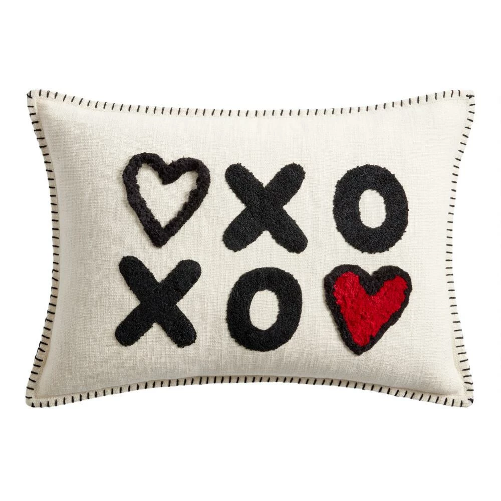 World Market Ivory And Black Tufted XOXO Lumbar Pillow 1 World Market Ivory And Black Tufted XOXO Lumbar Pillow