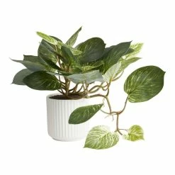 World Market Faux Pothos Plant in White Ceramic Pot