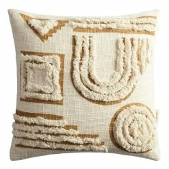 World Market Ivory And Gold Tufted Abstract Throw Pillow