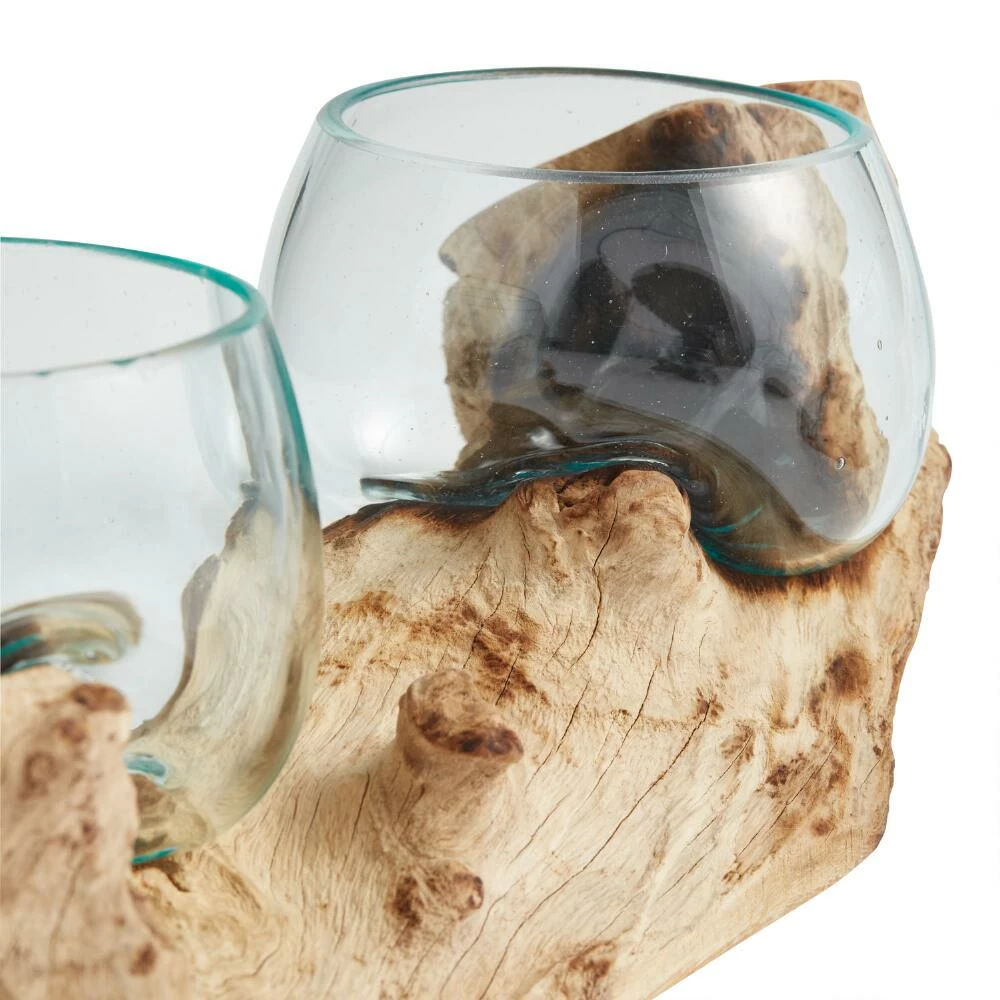 World Market Natural Driftwood and Blown Glass Double Bowl Decor 3 World Market Natural Driftwood and Blown Glass Double Bowl Decor - Image 3