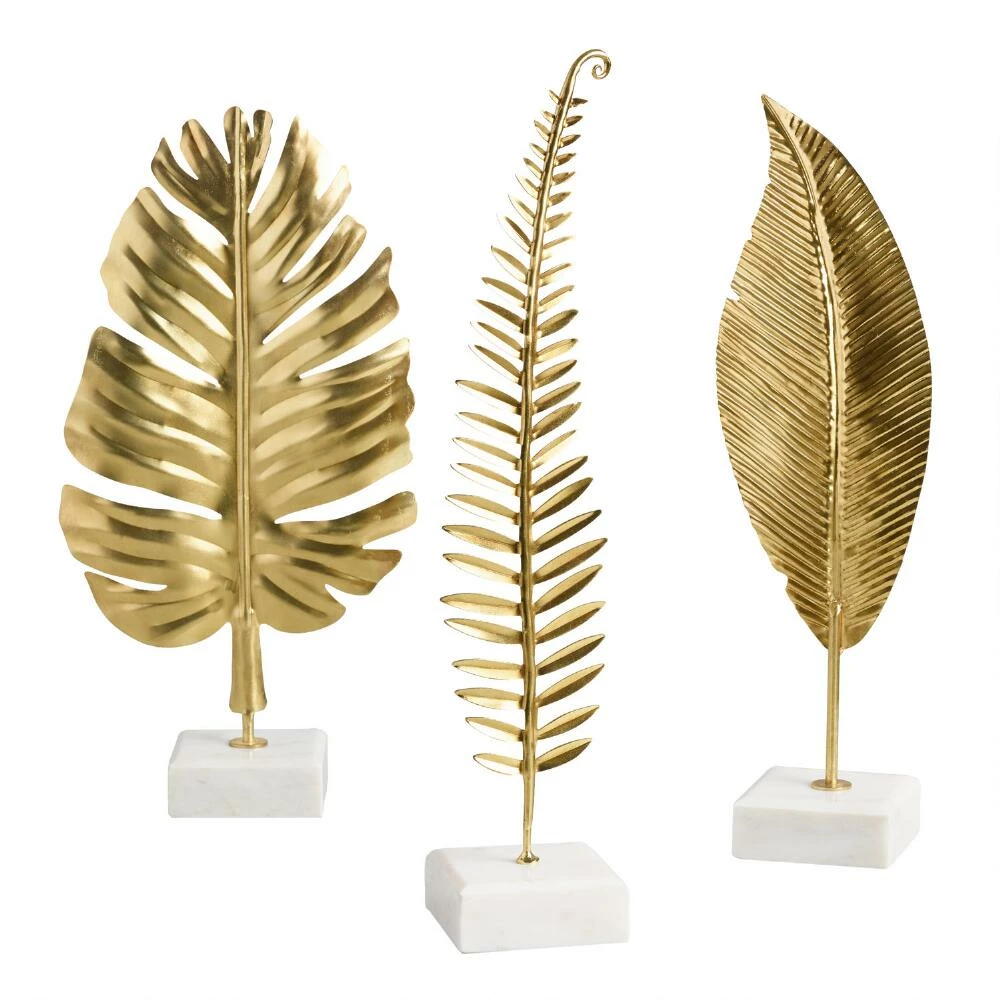 World Market Gold Leaf on Marble Stand Decor Set of 3 1 World Market Gold Leaf on Marble Stand Decor Set of 3