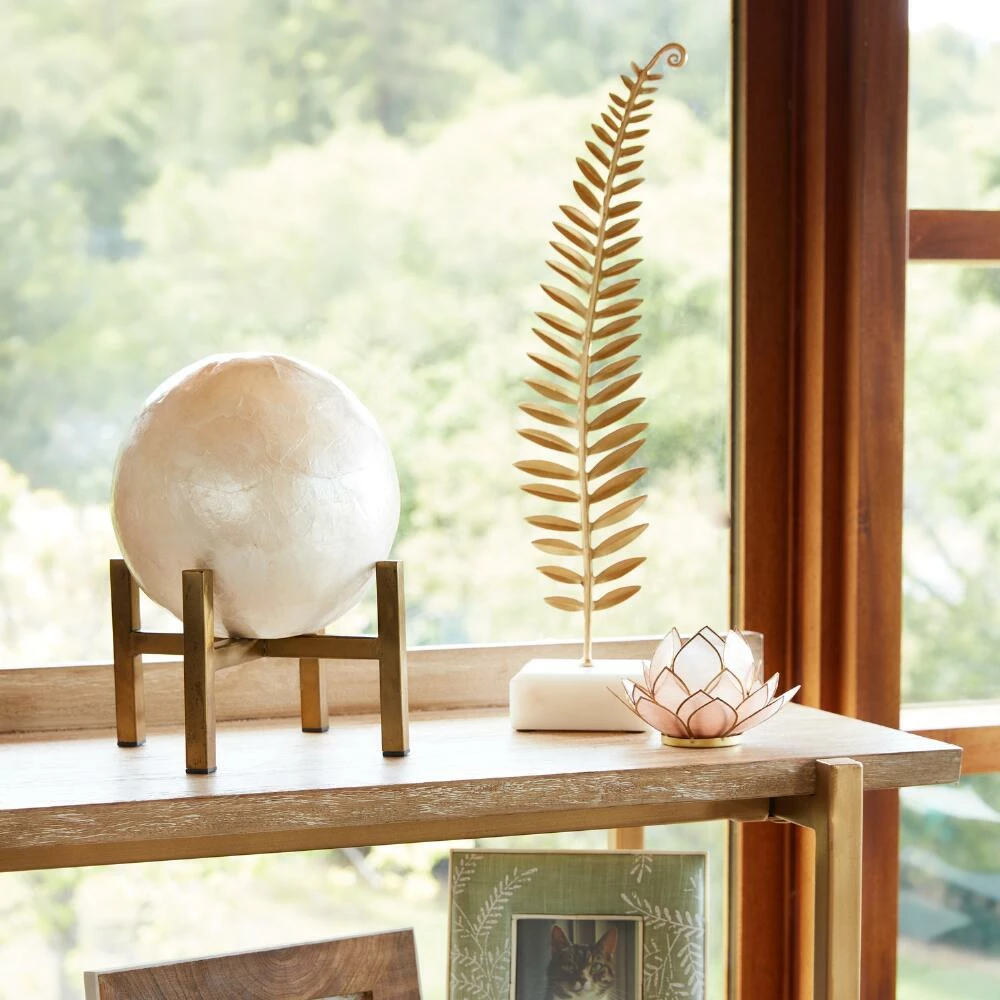 World Market Gold Leaf on Marble Stand Decor Set of 3 2 World Market Gold Leaf on Marble Stand Decor Set of 3 - Image 2