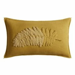 World Market Gold Tonal Embroidered Tufted Leaf Lumbar Pillow