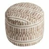 World Market Round Taupe And Ivory Geometric Indoor Outdoor Pouf