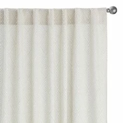 World Market White And Tan Diamond Cotton Sleeve Top Curtains Set of 2