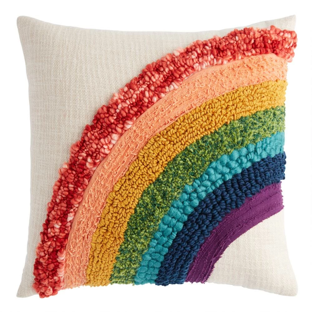World Market Tufted Rainbow Cotton Throw Pillow 1 World Market Tufted Rainbow Cotton Throw Pillow