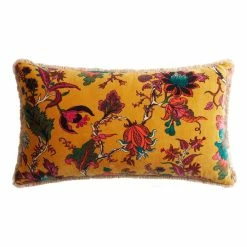 World Market Bright Gold Velvet Floral Lumbar Pillow