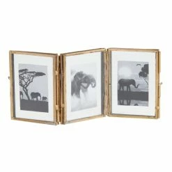 World Market Antique Brass Hinged Triple Photo Frame