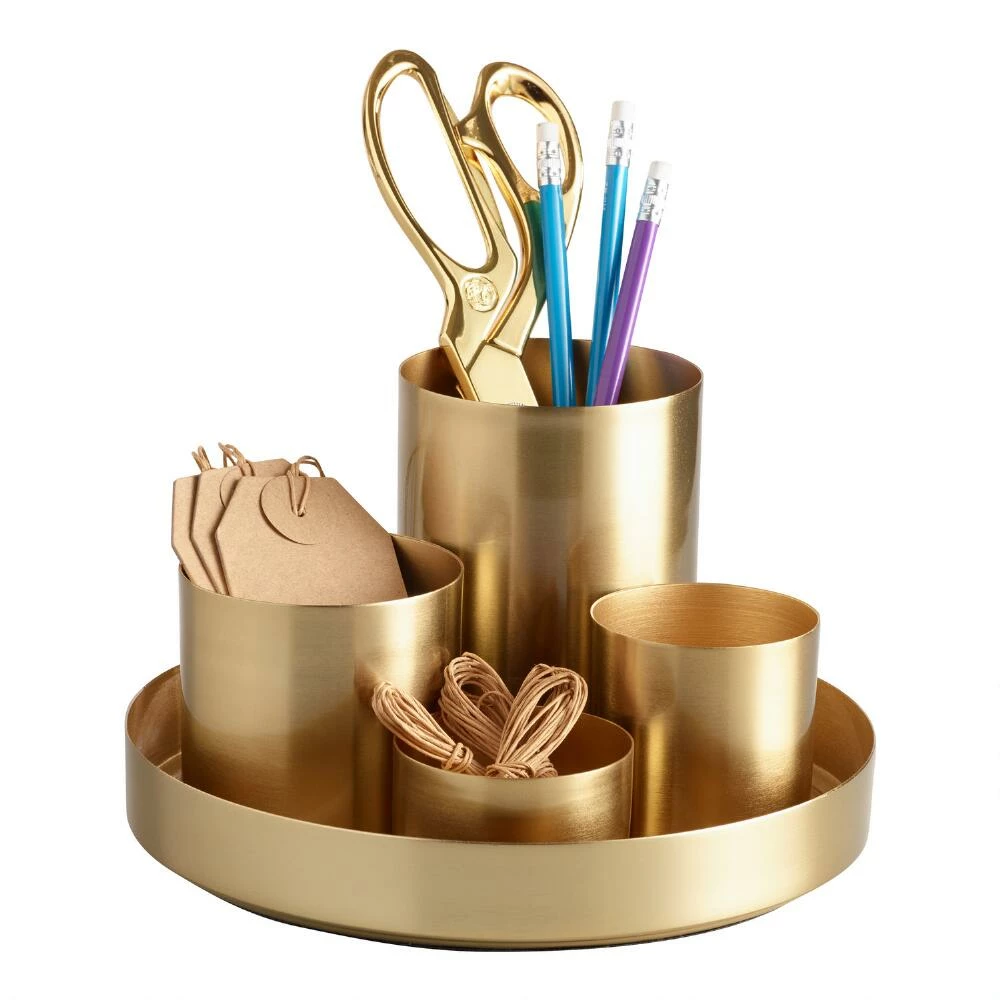 World Market Kiara Gold 4 Cup Desk Organizer With Tray 2 World Market Kiara Gold 4 Cup Desk Organizer With Tray - Image 2