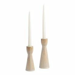 World Market Ivory Ribbed Ceramic Taper Candle Holder