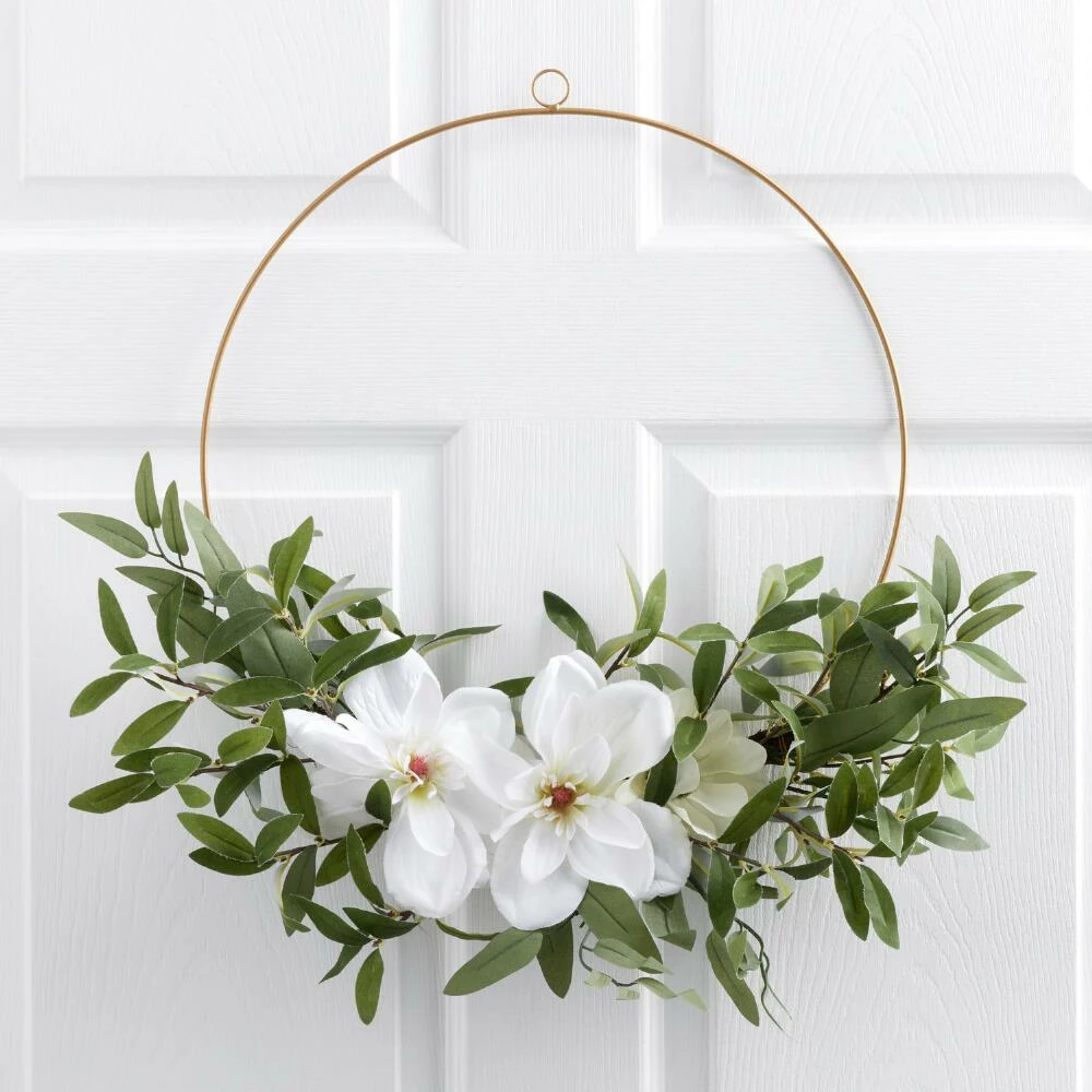 World Market Faux Eucalyptus And Flower Hoop Wreath 1 World Market Faux Eucalyptus And Flower Hoop Wreath