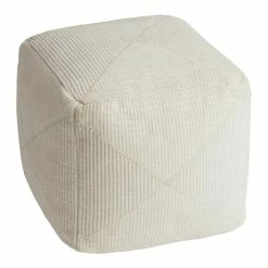 World Market Square Ivory Plush Textured Pouf