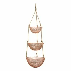 World Market Copper And Jute Rope 3 Tier Hanging Basket