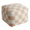 World Market Square Ivory And Rust Checkered Pouf