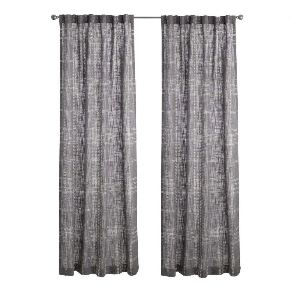World Market Scout Gray Plaid Sleeve Top Curtains Set Of 2 2 World Market Scout Gray Plaid Sleeve Top Curtains Set Of 2 - Image 2