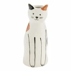 World Market White Multicolor Ceramic Cat Vase