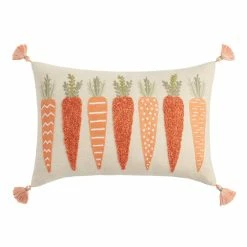 World Market Natural Carrot Embroidered Lumbar Pillow