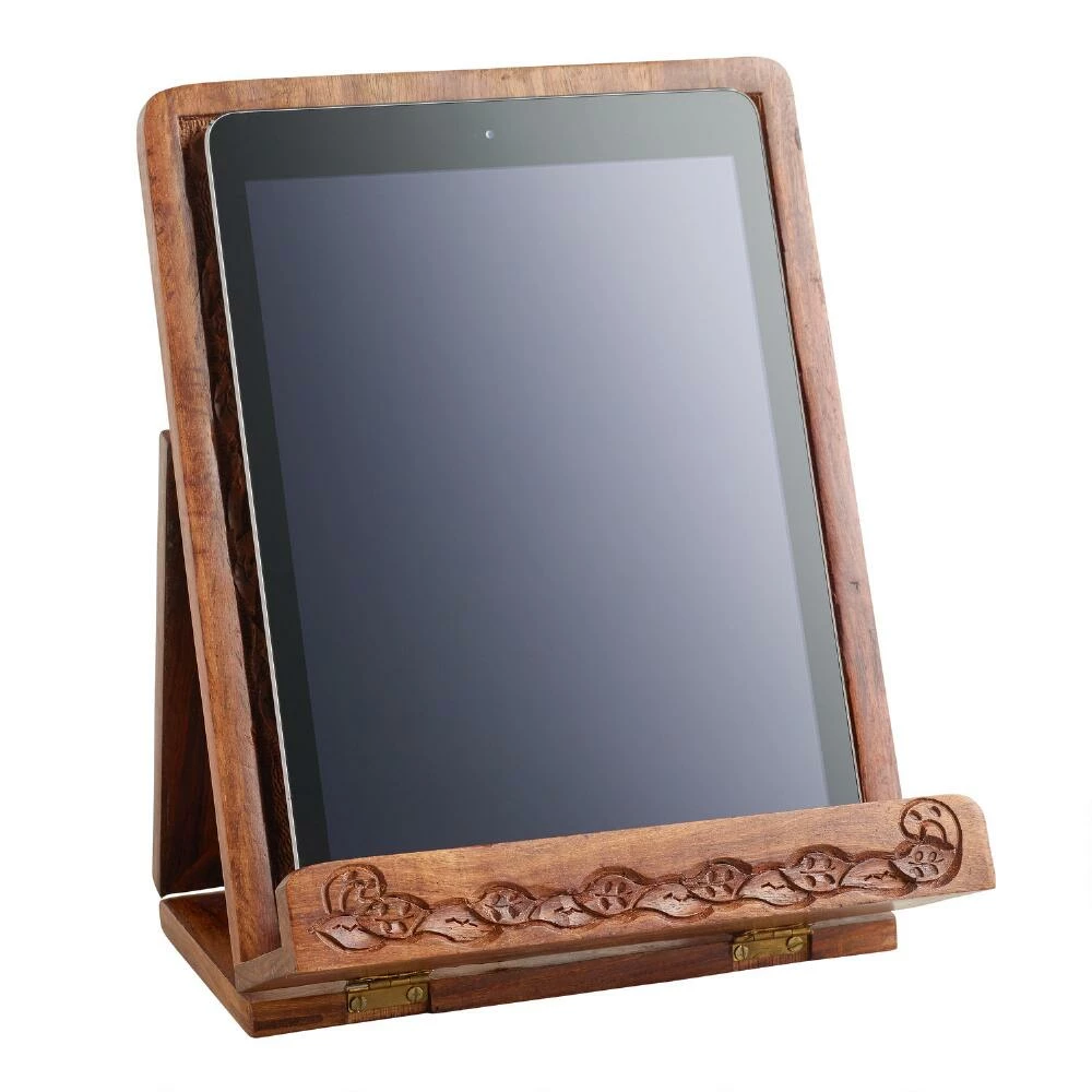 World Market Hand-Carved Wood Tablet Stand 1 World Market Hand-Carved Wood Tablet Stand