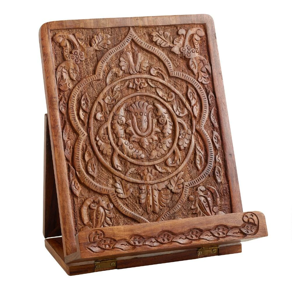 World Market Hand-Carved Wood Tablet Stand 2 World Market Hand-Carved Wood Tablet Stand - Image 2