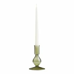World Market Small Olive Green Glass Taper Candle Holder
