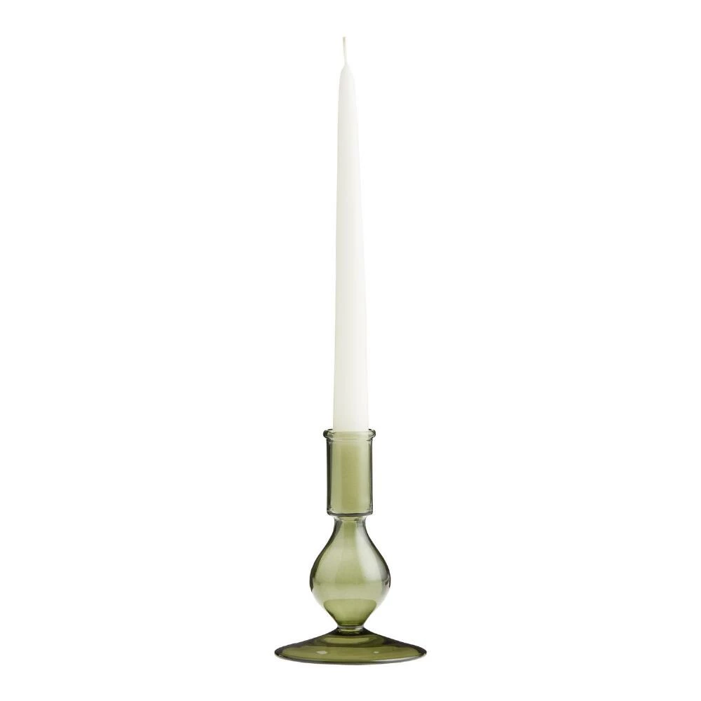 World Market Small Olive Green Glass Taper Candle Holder 1 World Market Small Olive Green Glass Taper Candle Holder