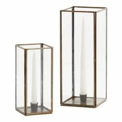 World Market Square Metal and Glass Hurricane Taper Candle Holder