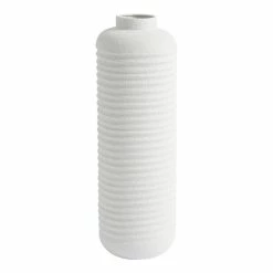 World Market White Metal Textured Ribbed Floor Vase