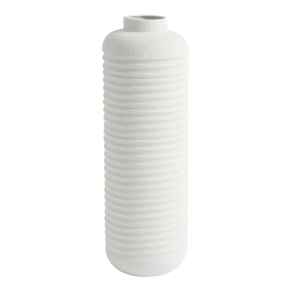 World Market White Metal Textured Ribbed Floor Vase 1 World Market White Metal Textured Ribbed Floor Vase