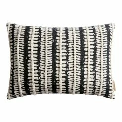 World Market Black And Ivory Leaf Stripe Lumbar Pillow