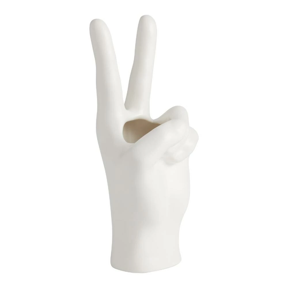 World Market White Peace Sign Ceramic Hand Vase 1 World Market White Peace Sign Ceramic Hand Vase