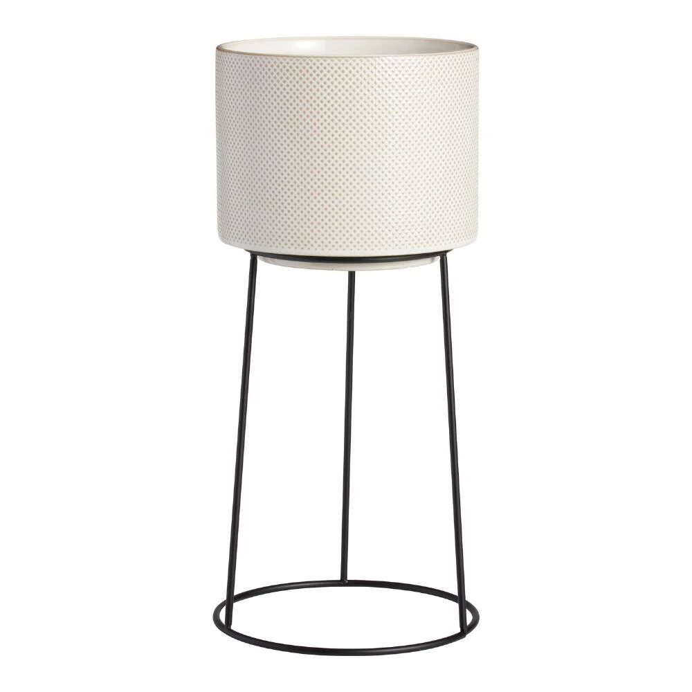 World Market Amelia Ivory Ceramic Planter With Metal Stand 1 World Market Amelia Ivory Ceramic Planter With Metal Stand
