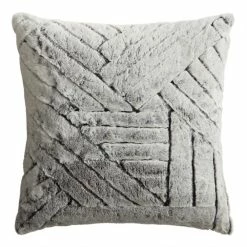 World Market Gray Faux Fur Basketweave Throw Pillow