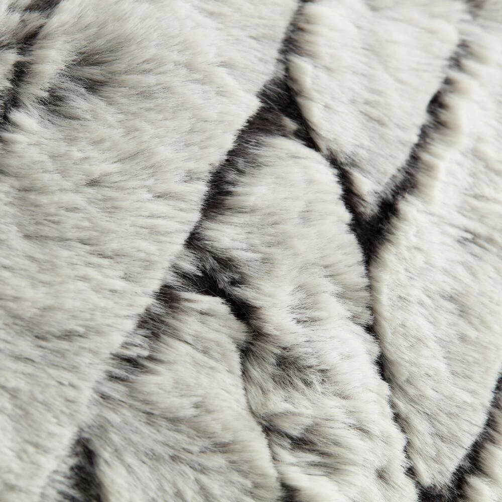 World Market Gray Faux Fur Basketweave Throw Pillow 2 World Market Gray Faux Fur Basketweave Throw Pillow - Image 2