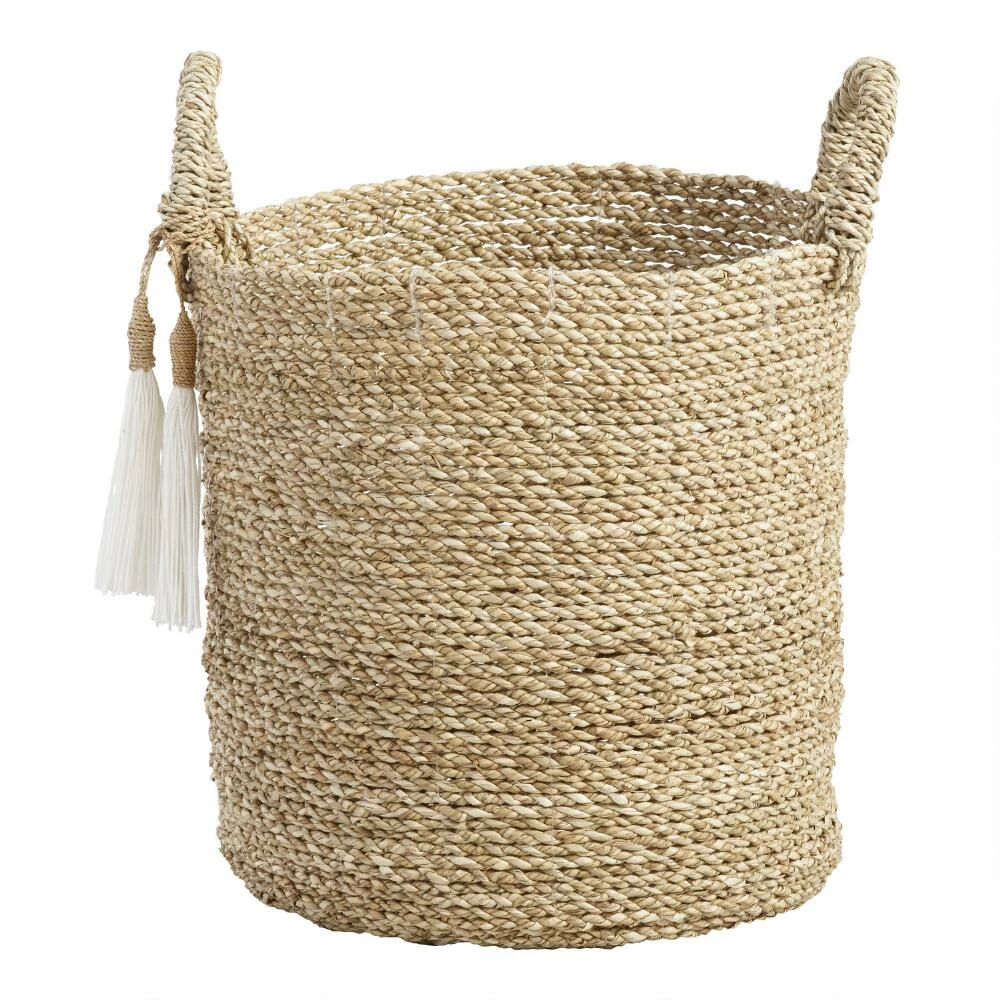 World Market Delilah Seagrass Tote Basket With Tassels 1 World Market Delilah Seagrass Tote Basket With Tassels