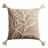 World Market Natural Embroidered Leaf Throw Pillow