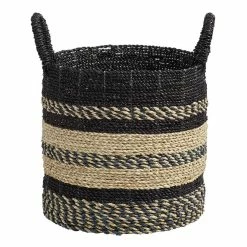 World Market Calista Medium Black And Natural Seagrass Tote Basket