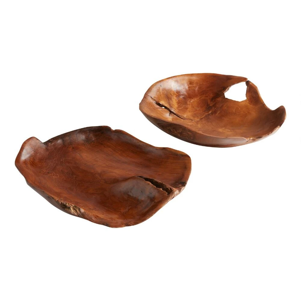 World Market Natural Teak Wood Bowls 2 World Market Natural Teak Wood Bowls - Image 2