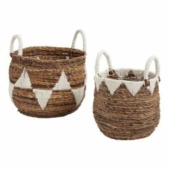 World Market Poppy Triangle Cotton And Banana Leaf Tote Basket