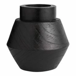 World Market CRAFT Black Hand Carved Wood Zephanya Vase