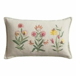 World Market Ivory Multicolor Floral Embroidered Lumbar Pillow