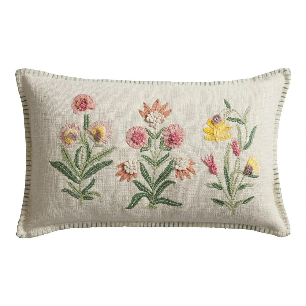 World Market Ivory Multicolor Floral Embroidered Lumbar Pillow 1 World Market Ivory Multicolor Floral Embroidered Lumbar Pillow